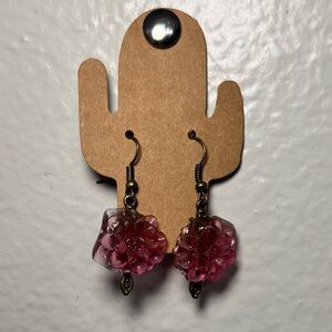 Handmade Pink Resin Flower Earrings